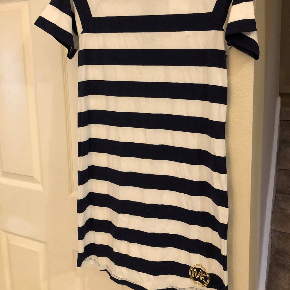 Michael Kors Navy Blue/White striped t-shirt dress